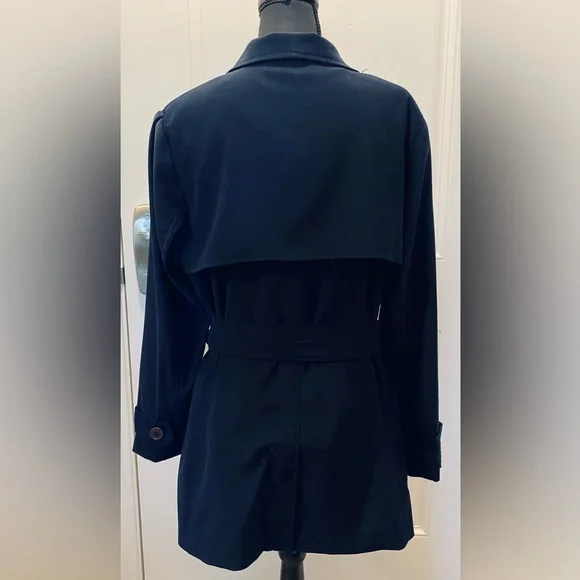 Vintage Linea Navy Blue Belted Women's Trench Coat Classic Chic - Picture 5 of 16